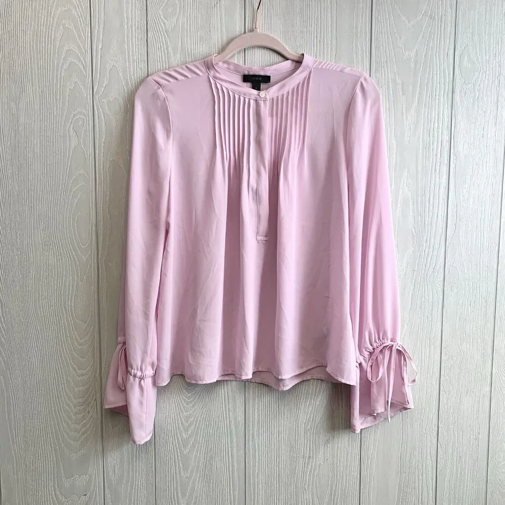 J. Crew Pink Tie Sleeve Pleated Blouse Size Small NWT